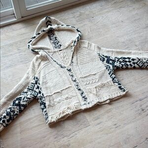 Free People Cream and Black Patterned Cardigan